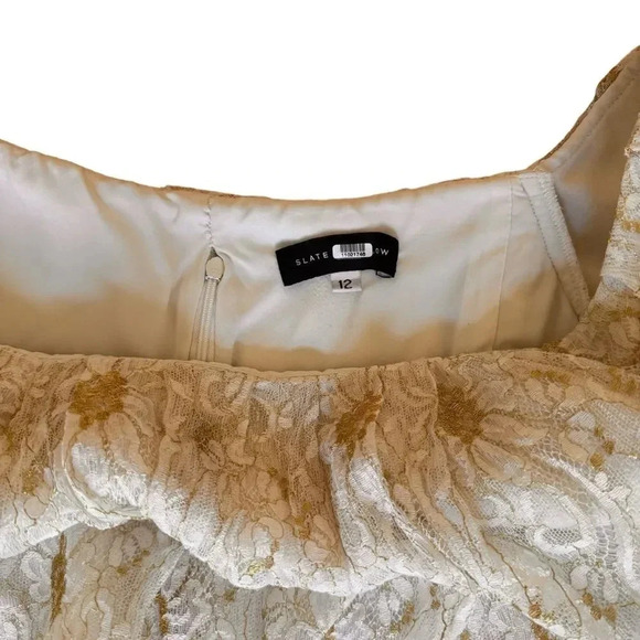 Slate & Willow Golden Iris Dress Lace Ruffle Off Shoulder Sheath Party 12 RTR - Picture 8 of 9